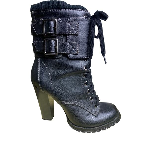 Mix No 6 Laugh Black Faux Leather 4" High Heel Ankle Boots -Size 7M - Picture 1 of 9